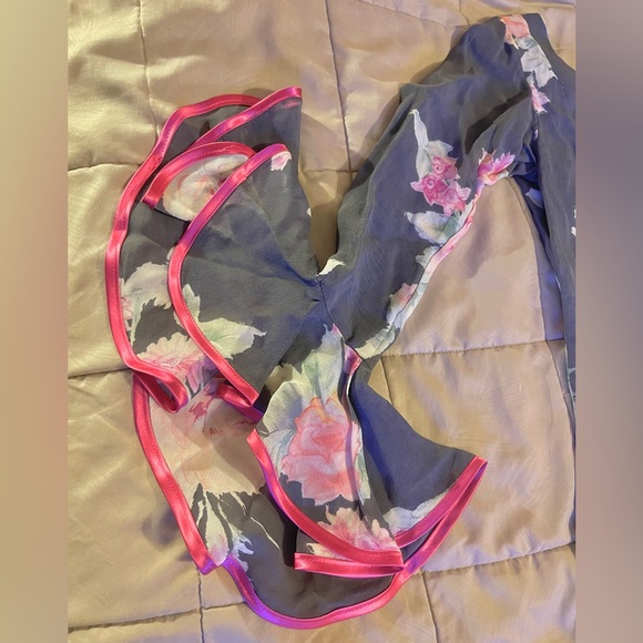 Slate & Magenta Floral Flamenco Dress Handmade in Spain-zipper,v-neck,longsleeve - Picture 14 of 16